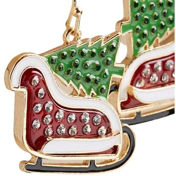 NEW! Christmas Holiday Hook Drop Earring Set Mittens, Reindeer, Tree, Sleigh Set - Picture 4 of 4